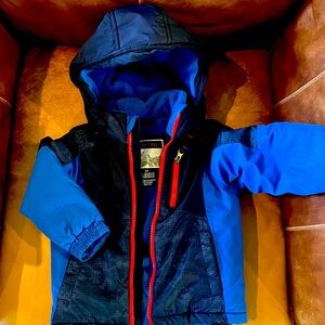Kids' Blue and Black Hooded Jacket with Red Zipper